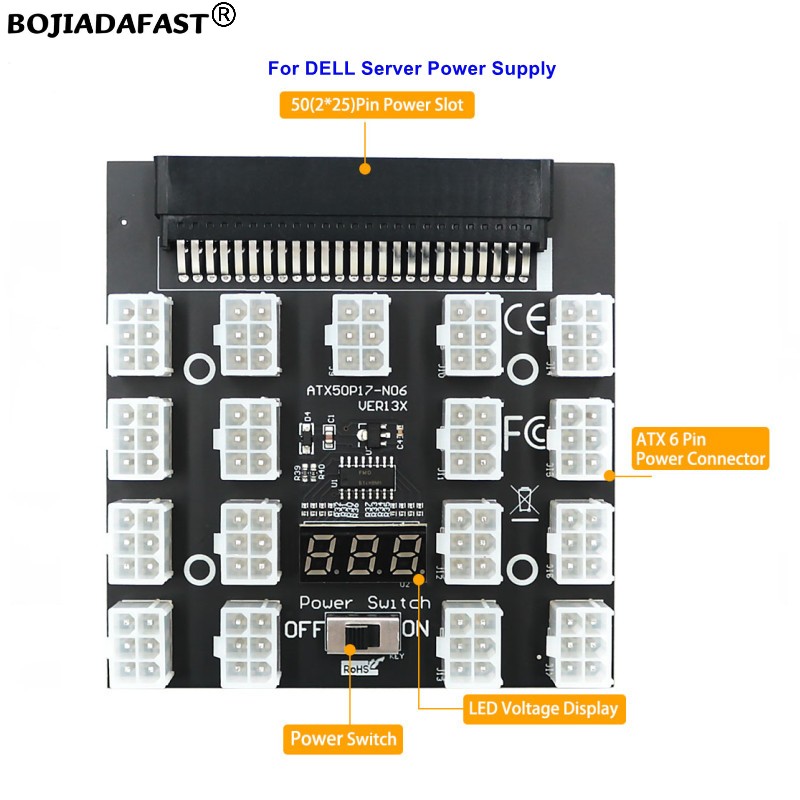 17 Ports PCI-E 6Pin Connector  - 2400W Server Psu Breakout Board review and price